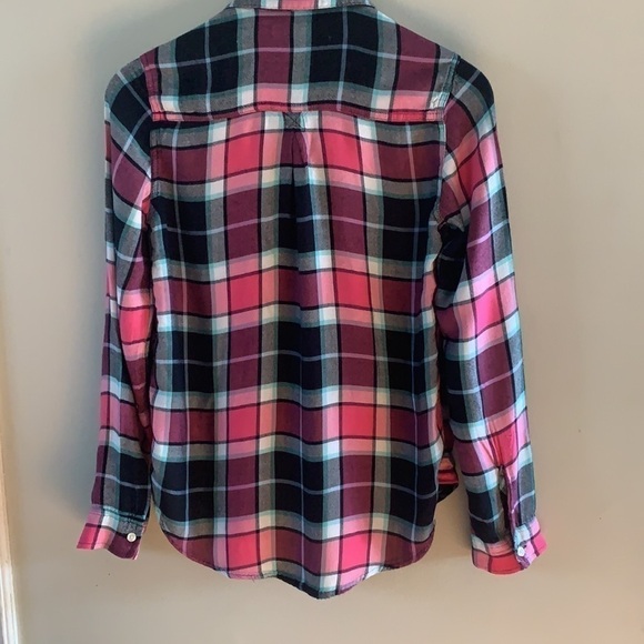 Abercrombie kids Soft Plaid Button Down Shirt Pink/Black Sz 15/16 - Picture 2 of 9